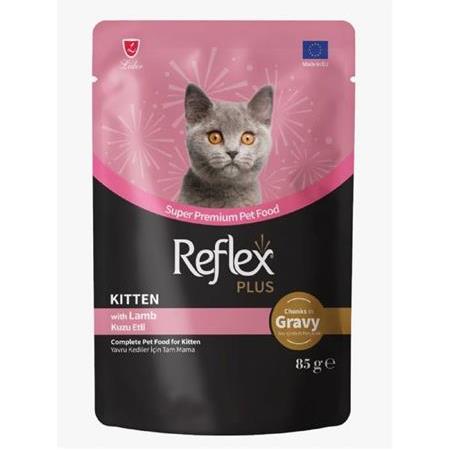 REFLEX PLUS POUCH SOS İÇİNDE ET PARÇACIKLI KUZU ETLİ YAVRU KEDİ MAMASI 85 G