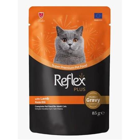 REFLEX PLUS POUCH SOS İÇİNDE ET PARÇACIKLI KUZU ETLİ YETİŞKİN KEDİ MAMASI 85 G