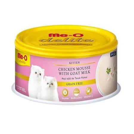 Me-O Delite Kitten Tavuk Püresi ve Keçi Sütlü Tahılsız Yavru Kedi Konservesi 80 Gr